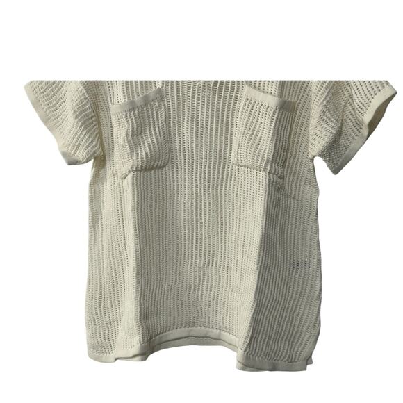 VINTAGE HAVANA WOMENS SMALL COLLARED V-NECK OPEN KNIT POLO COTTON SWEATER WHITE - Picture 8 of 12